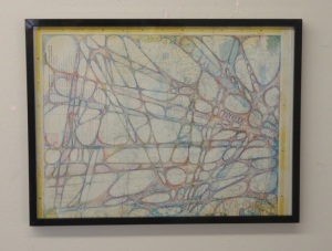 Network (2014). Pencil crayon and gesso on paper, 9 x 12 x 1" (framed).