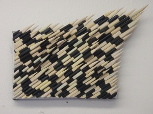 Quills (2014). Wood, oil paint, and glue on canvas, 7 x 10 x 1" (unframed). 